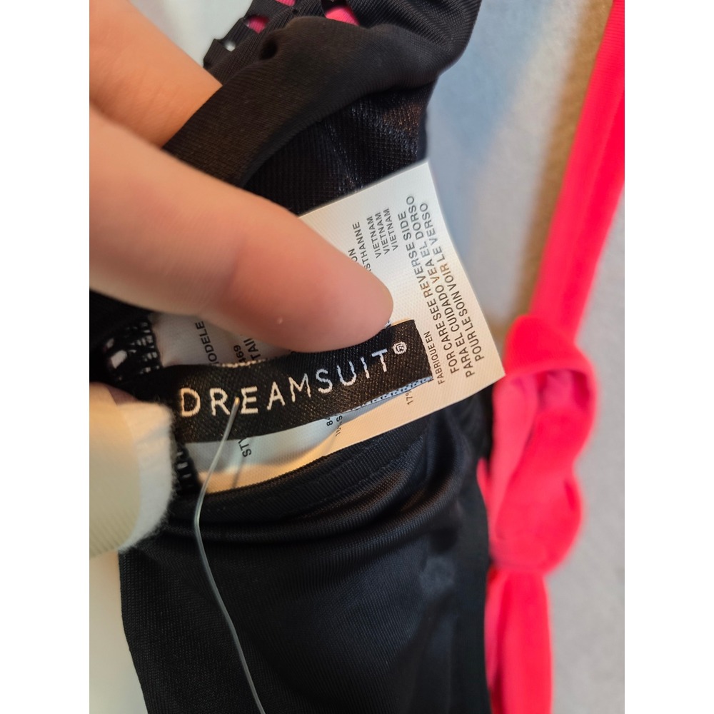 Dreamsuit by Miracle Brands Black Pink Laser Cut Ruched One Piece Swimsuit 8 - Picture 4 of 10